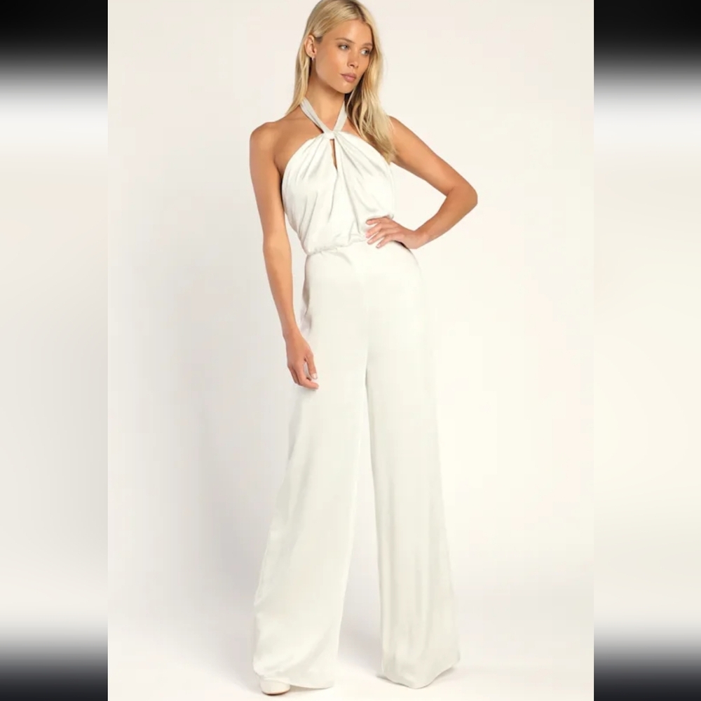 Lulu's White Halter Wide-Leg Jumpsuit